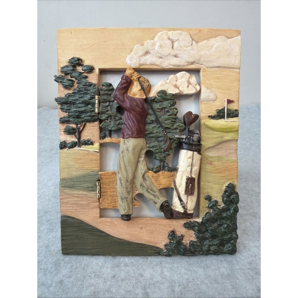 Vintage 3D Golfer Picture Frame Resin Golf Bag Hand Painted 3.5x5 Photo